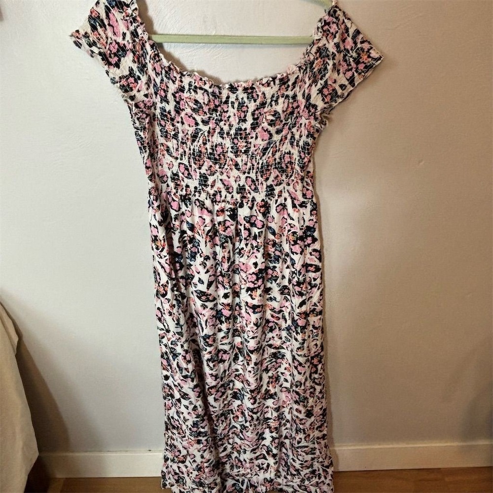 Floral Pink and Black Smocked Maxi Dress - Picture 4 of 9